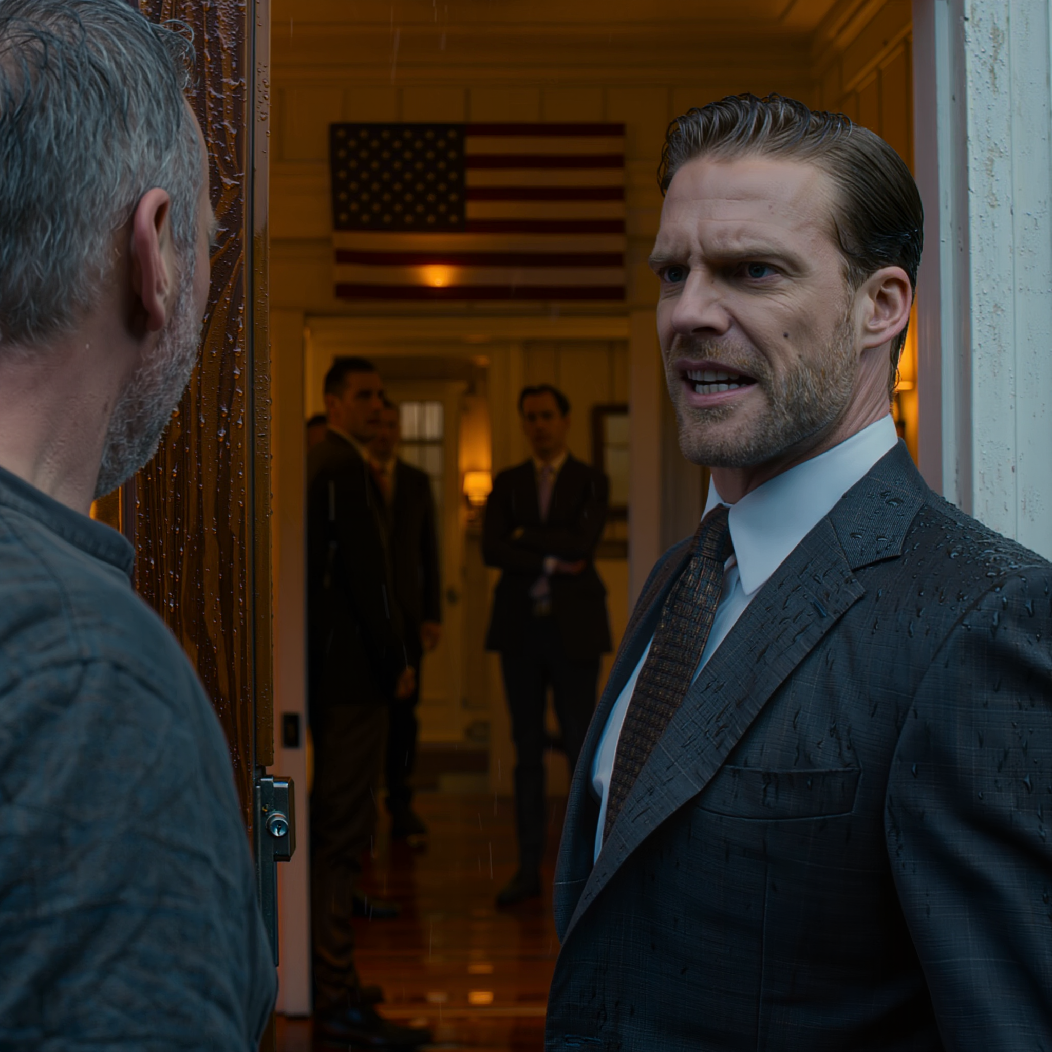 That night, in the cold rain in an American suburb, I saw my daughter kneeling on the wet stone, her breathing broken, while inside, her husband and his wealthy family laughed as if they were watching entertainment. I picked her up, kicked the wooden door open, stared straight at them, and was about to speak five words that made everything start to shift.