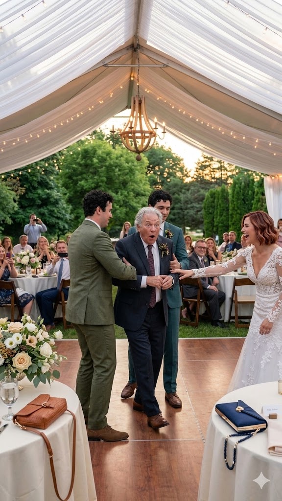 At my son’s wedding—an event I paid for in full—his new wife introduced me to her wealthy family and sneered, “This is the old fat pig we have to tolerate.” They all burst out laughing… until her father took a closer look at me and suddenly turned pale. “Wait… aren’t you my new boss?!”