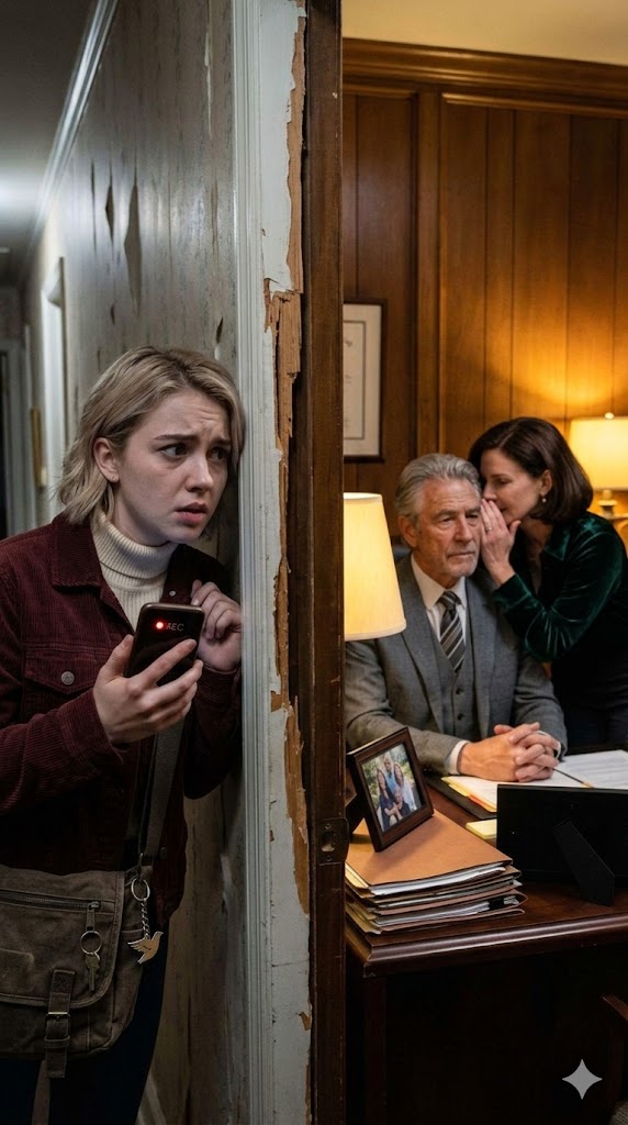 I stopped cold outside my dad’s study when I heard my mom murmur, “It’s exhausting pretending to love her.” I quietly started recording—and what they said next about my grandmother’s millions made my stomach twist. By the time I fully grasped their plan, I knew I had to make my move.