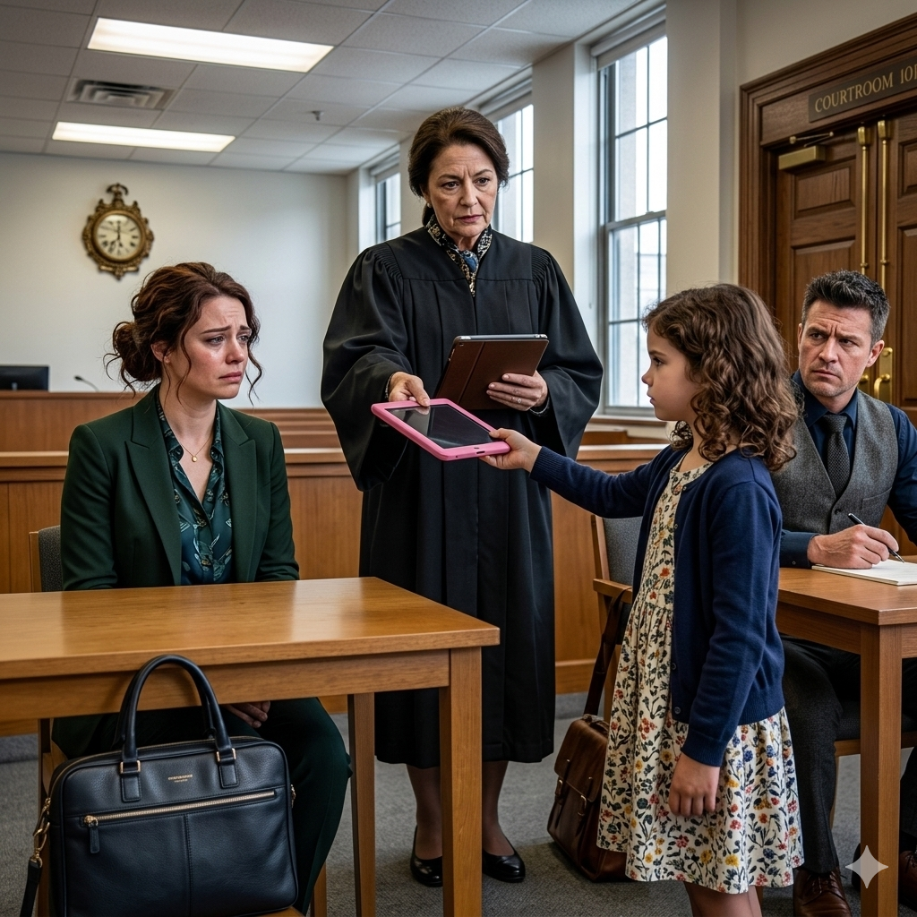 法廷で、元夫は私を情緒不安定だと呼び、完全な親権を求めました。私は弁護することすらできませんでした。ところが、7歳の娘が立ち上がり、ビデオを再生すると、全員が沈黙しました。  法廷は冷え込んでいました。エアコンの冷たさだけでなく、まるで私がこの場にいないかのように皆が私を見つめる視線のせいで。  元夫のコール・マドックスは、高価な仕立てのスーツを着て、席に堂々と立っていました。彼はいつもきちんとした身なりで、髭もきれいに剃り、裁判官を含め、誰にでも通用するような自信に満ちていました。  「裁判長、彼女は情緒不安定です」と彼はきっぱりと言いました。「娘に嘘をついています。母親と一緒にいると、娘の身の安全が心配です」  私は弁護士の隣で凍りつきました。彼が口を開いた瞬間、喉が締め付けられる思いでした。叫びたい、反論したいと思いましたが、言葉が出ませんでした。これはかつて私が愛した男ではありませんでした。別の人でした。冷たく、計算高い人でした。  法廷の向こう側では、7歳の娘リリーがベンチに静かに座っていた。足を床から優しく浮かせていた。お気に入りのてんとう虫のボタンが付いた黄色いカーディガンを着ていた。今日が自分の未来を決めることになるとは知らずに、今朝自分で選んだものだった。  鋼鉄のような灰色の髪と鋭い目を持つ60代の女性裁判官は、半ば納得した様子だった。彼女は私を見て、それからコールの方を振り返った。  その時、リリーが立ち上がった。  部屋が静まり返った。  彼女はゆっくりと前に進み出て、小さくはっきりとした声で言った。「ビデオを持ってきたの。パパの携帯から。裁判官に見てもらった方がいいと思うの。」  沈黙が訪れた。皆が息を呑んだ。  私の弁護士は驚いた顔をした。コールの顔は石のように硬直した。  「ちょっと待って」裁判官は優しく言った。  リリーは小さなピンクのタブレットを掲げた。 「ゲームをさせてくれた時に偶然見つけたの。保存しておいたの。大切なものだと思うの。」  心臓がドキドキしていた。彼女がこれから何を見せるのか、全く見当もつかなかった。  執行官はタブレットを裁判官のところに持ってきた。リリーはパスコードをささやいた。  画面が点灯した。  裁判官は再生ボタンを押した。  ビデオは、コールが自分のアパートの中を携帯電話を手に歩き回っているところから始まった。録画されていることにも気づいていなかった。  「ああ、早く彼女と終わりにしたい」と彼は呟いた。「言いたいことは何でも言う。あの親権裁判官は『不安定な母親』という言い訳が大好きなんだ。楽勝だ。」  その時、笑い声が上がった。部屋の別の誰かから。  「うまくいくと思う？」と誰かが尋ねた。