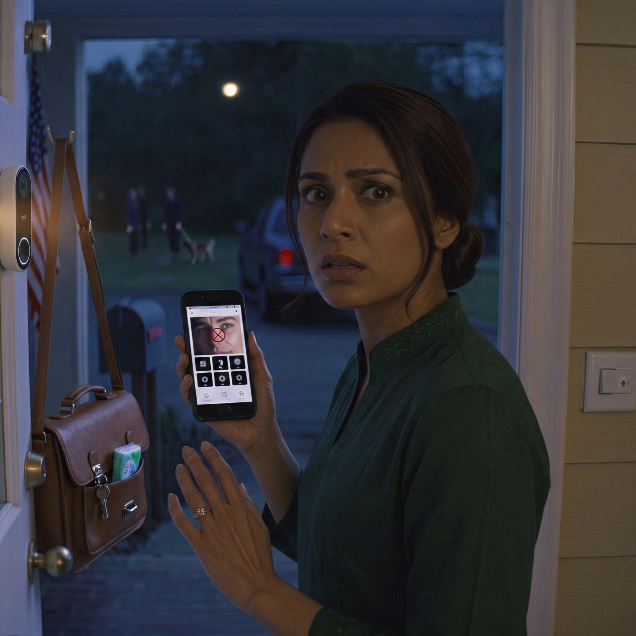 At 1 a.m., my neighbor whispered, “Don’t open the door”—then my security app flashed no connection, the porch light refused to turn on, and five minutes of knuckles on my Pine Street door made my whole house shake in a quiet American neighborhood, until the silence hit and I leaned into the peephole to see who was smiling on the other side. My phone was still buzzing in my hand when Mrs. Miller’s voice broke through, sharp with panic.