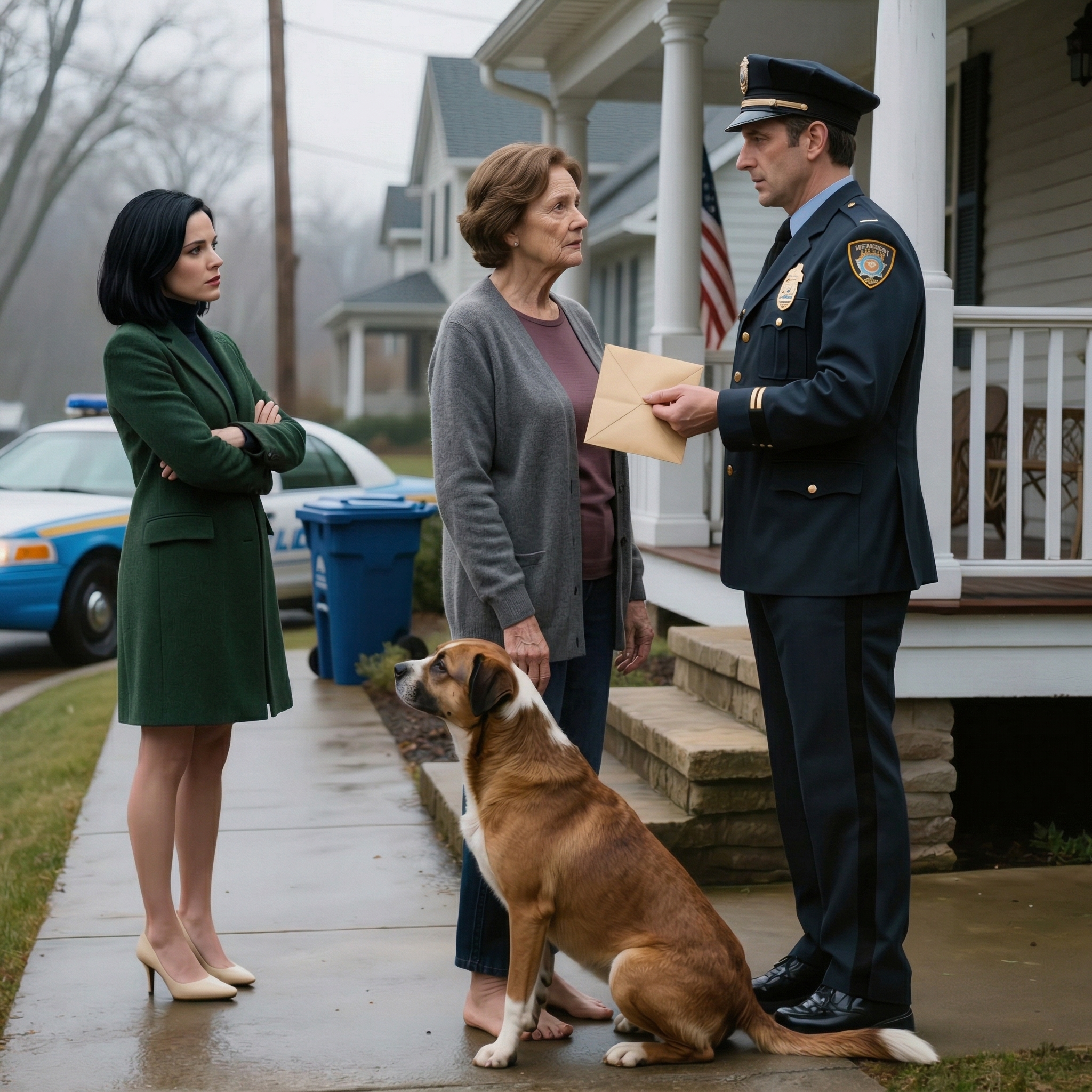 She transferred the house into her daughter’s name because she believed it was only a formality so she could feel secure in old age, a few months later the son-in-law walked into the living room like the real owner, the daughter said coldly, “This house is no longer yours, Mom,” then pushed her out with Lucky and two suitcases, but by the time the police car pulled up outside the porch, neither of them understood what they had overlooked in that stack of papers.