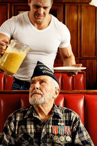 甘やかされて育った相続人が、田舎の食堂で「レア」シャツのせいで年老いた退役軍人を侮辱し、その退役軍人の息子が到着して激しい反撃を繰り出すまで、皆は沈黙を守っていた。それが全てを変えた。