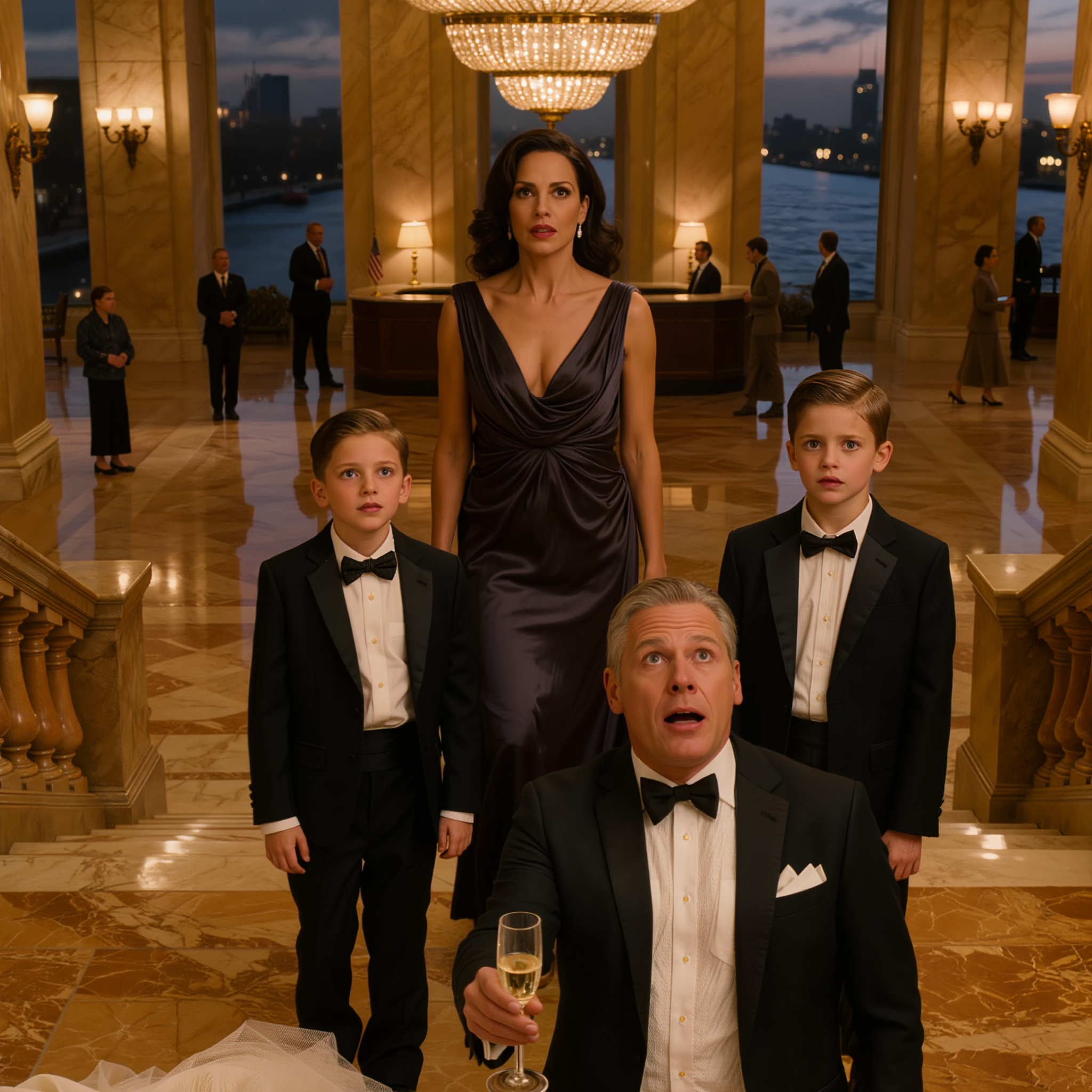Ten years after my ex-husband threw me out into a blizzard while I was pregnant, I received a gold-embossed wedding invitation with a cruel note asking whether I had ever seen a lobster and whether I could even afford the bus fare to get there, but by the time I appeared at the Grand Belmont with my twin sons carrying his exact face, the whole room had gone dead quiet, and the champagne glass slipped from his hand before I even said a word